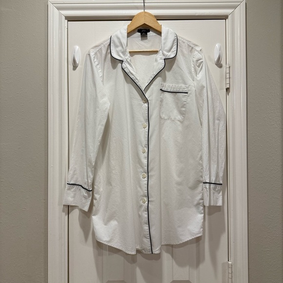 J Crew End-on-end Cotton Nightshirt Women’s Small Pajamas White Blue Loungewear - Picture 2 of 12